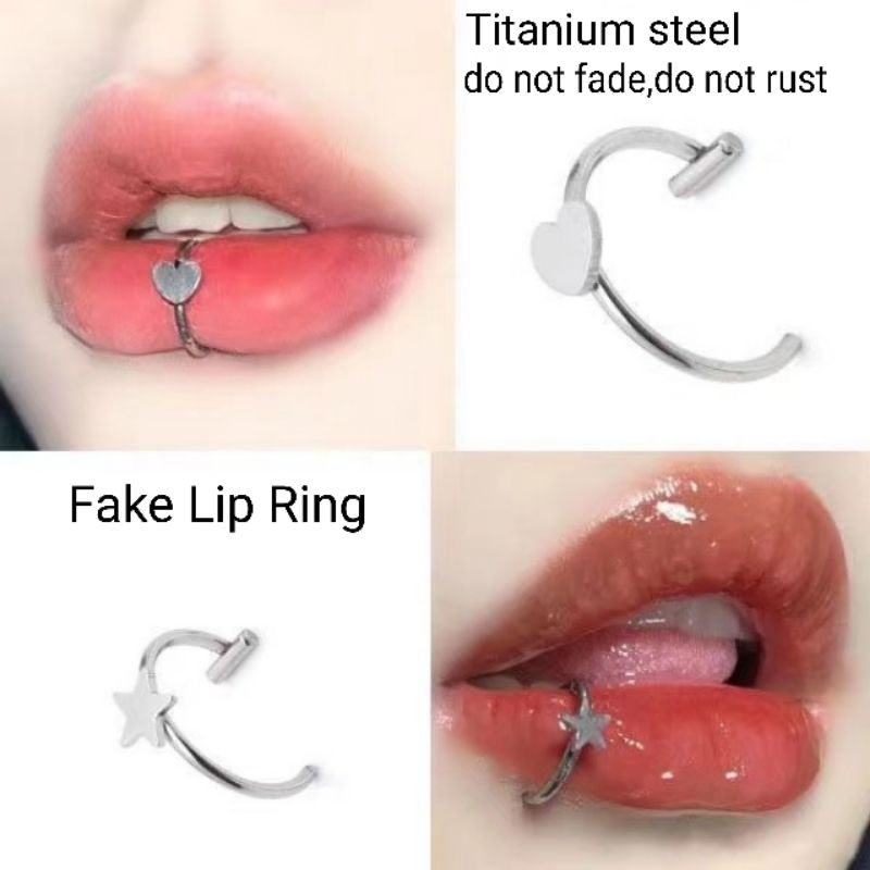 LP1 Fake lip ring titanium steel sexy lip ring five-pointed star cross ...