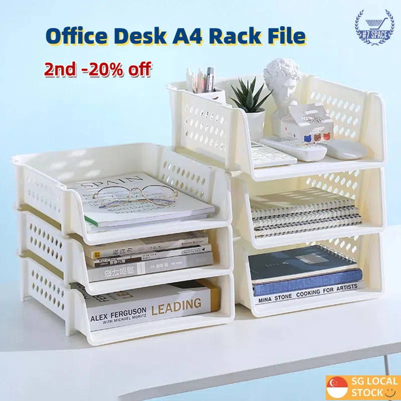 SG LOCAL File Rack Office Desk A4 Paper Storage Box Desktop Stackable ...