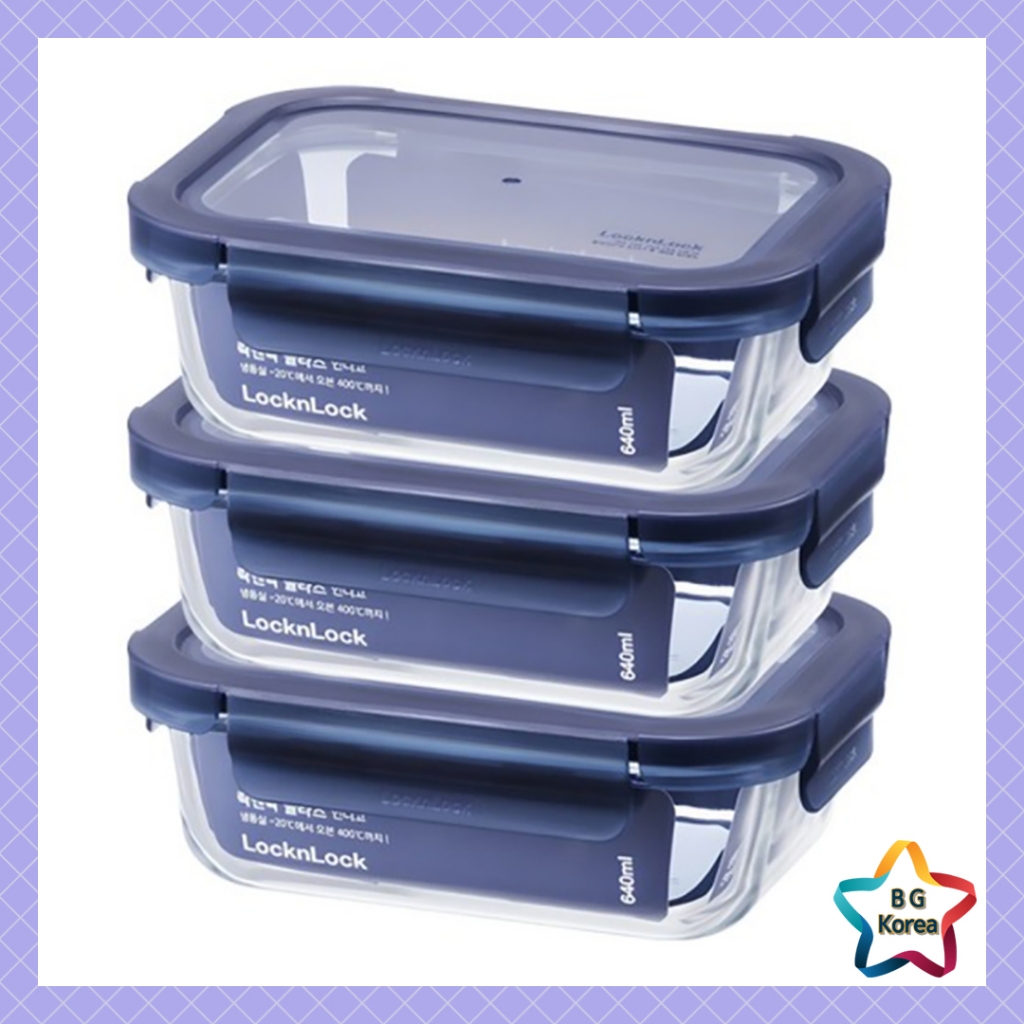 LocknLock Indigo Glass Food Storage Container Set 3pcs – Oven Safe ...