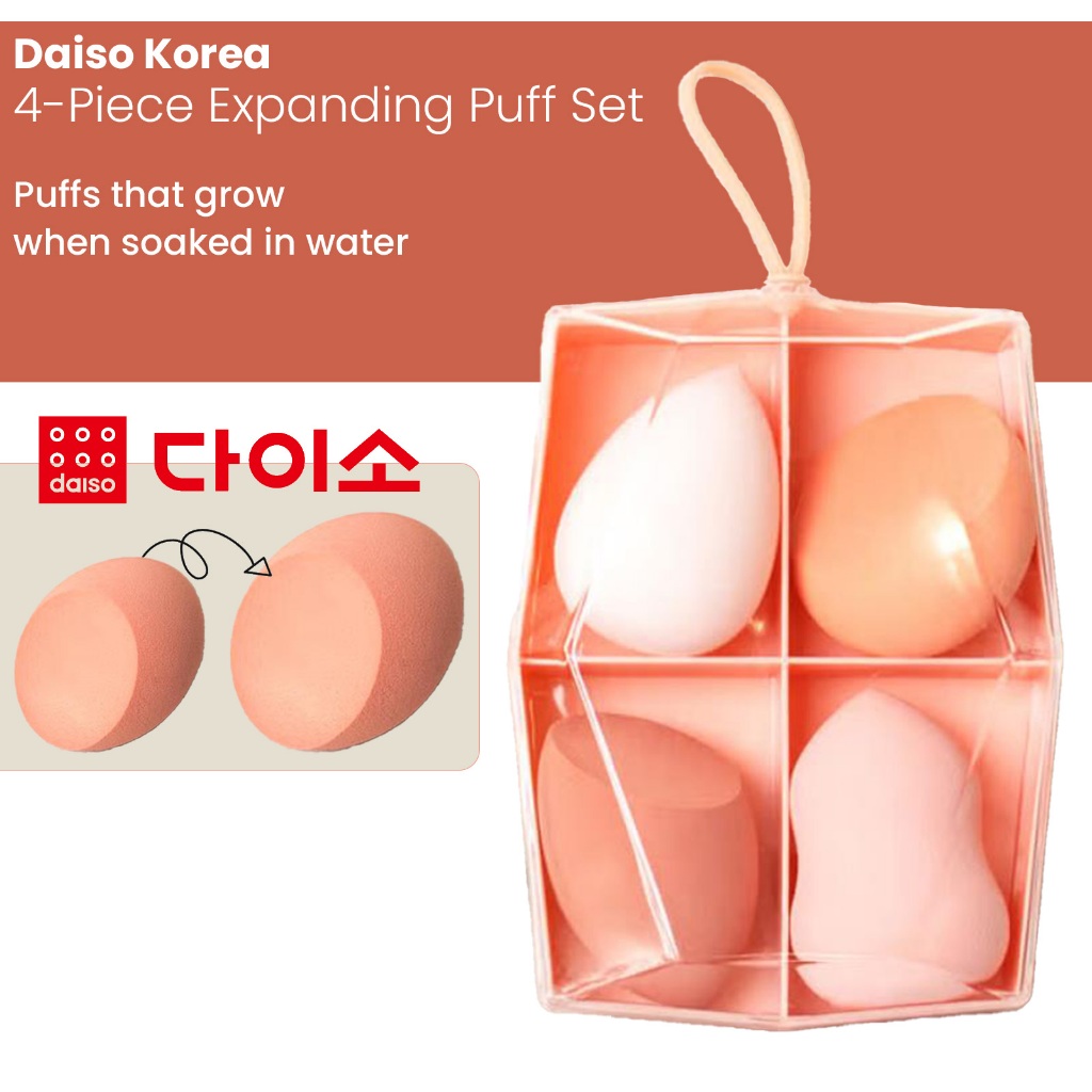 Daiso Korea 4-Piece Expanding Puff Set Puffs that grow when soaked in ...