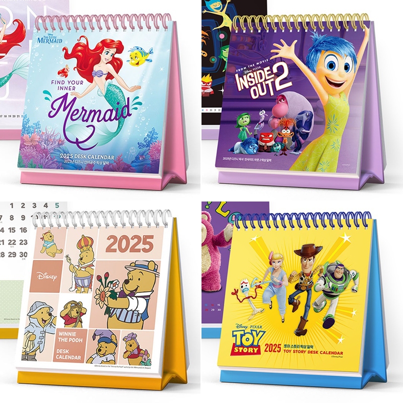 2025 Disney Desk Calendar Inside Out Winnie the Pooh Little Mermaid