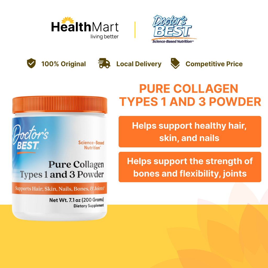 Doctor's Best Collagen Types 1 & 3 Powder - 7.1oz (200g), Gluten-Free, Soy-Free