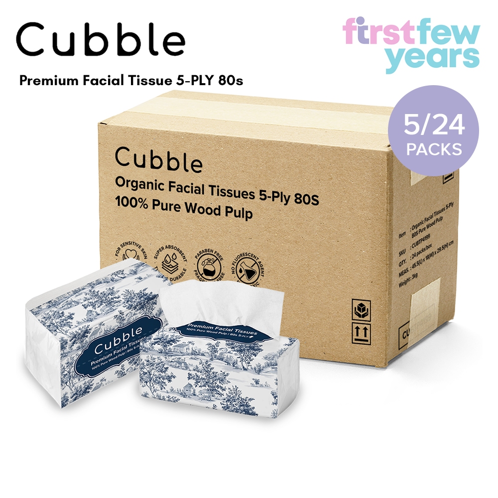 Cubble Premium Facial Tissue 5-PLY (80 Pulls) 100% Pure Wood Pulp 400 ...