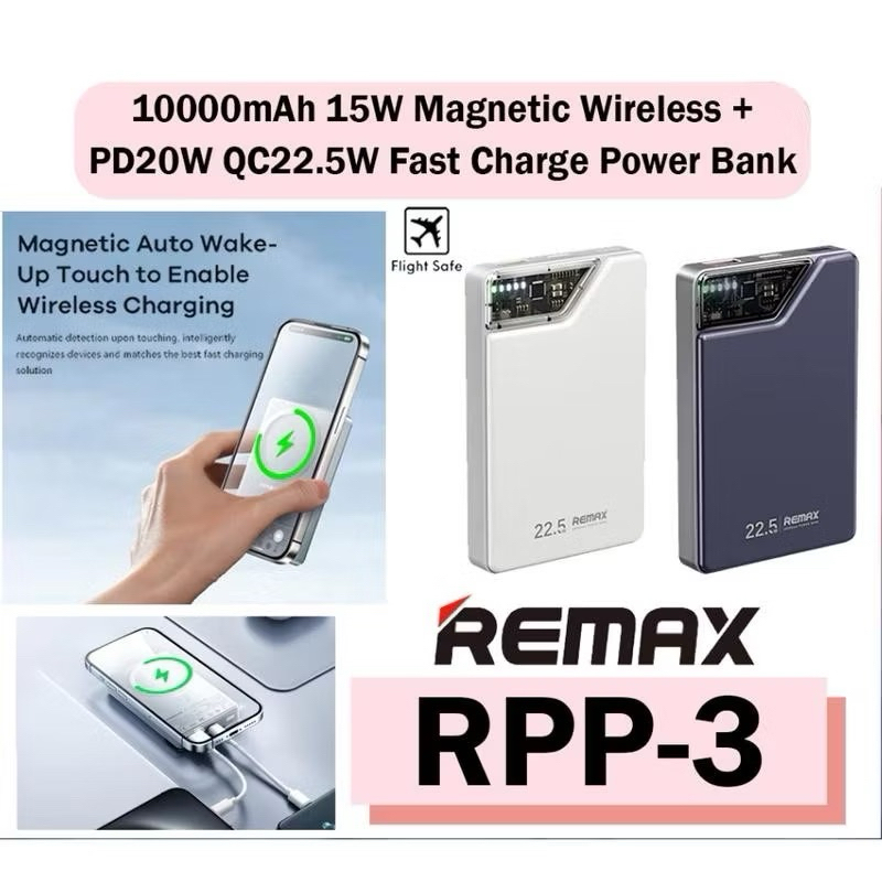 Remax RPP-3 10000mAh Power Bank 15W Magnetic Wireless Power Bank 22.5W ...