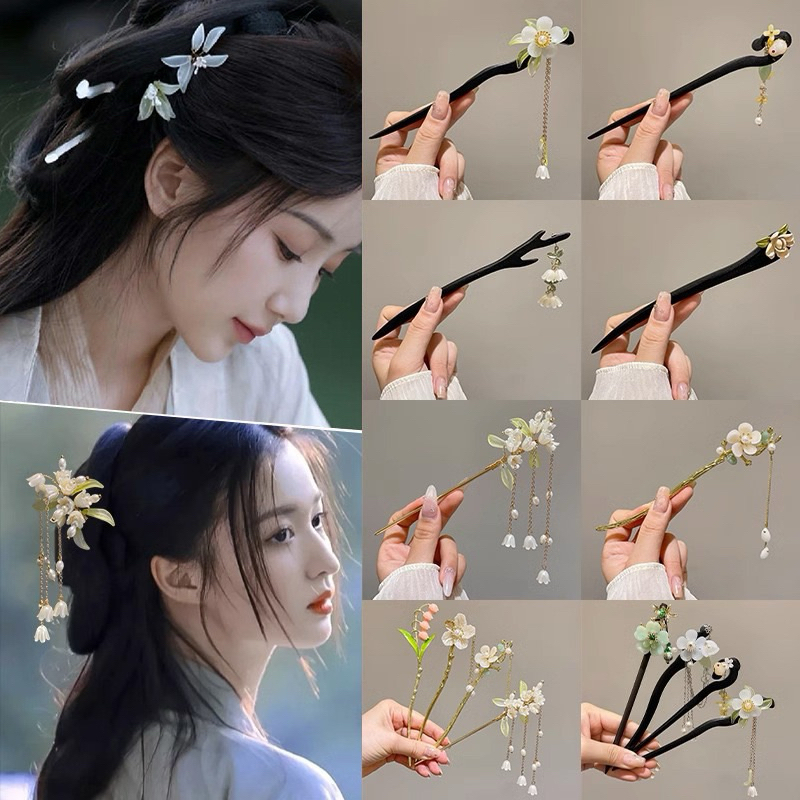 Bun Hair Tool Wooden Hair Accessories Flower Metal Hair Clip Rambut ...