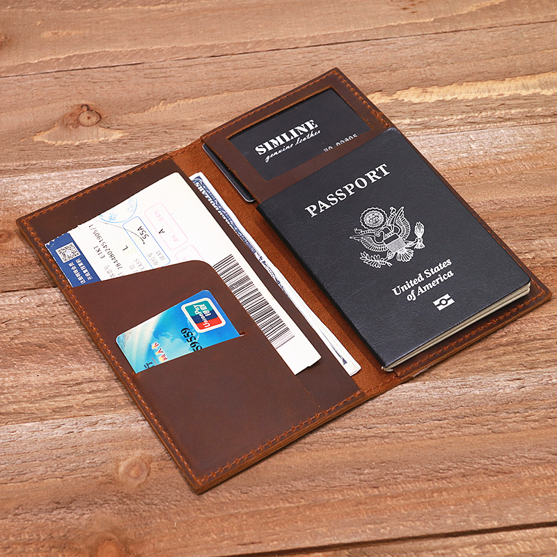 Leather Passport Wallet For Men Travel Pass Cover ID Card Holder ...