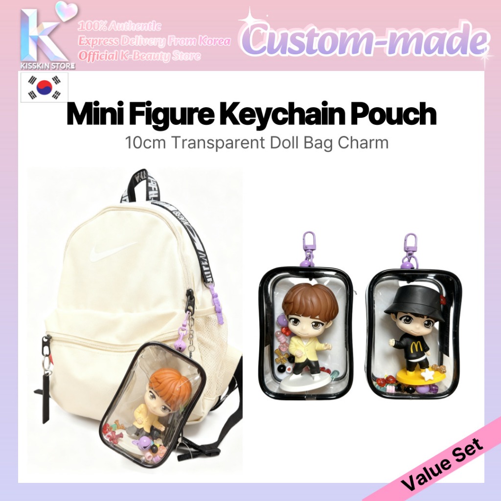 BTS TinyTAN Mini Figure Keychain Pouch | 10cm Transparent Doll Bag ...