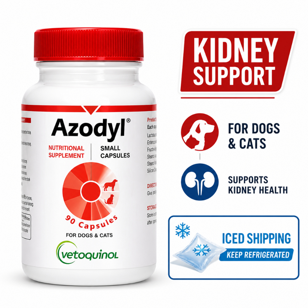 Vetoquinol Azodyl Kidney Support Supplement for Dogs & Cats 90 Capsules ...