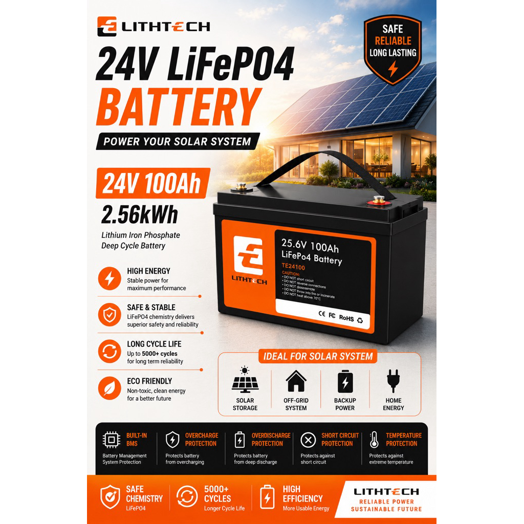 Lifepo4 Solar Battery 24V 100AH Lithtech | Shopee Malaysia