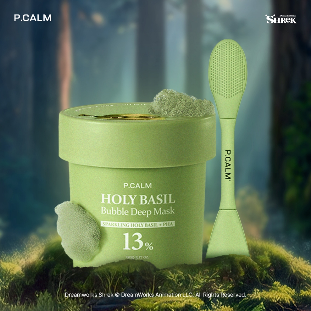 NEW [P.CALM] Set Holy Basil Bubble Deep Mask 90g + Cleansing sponge ...