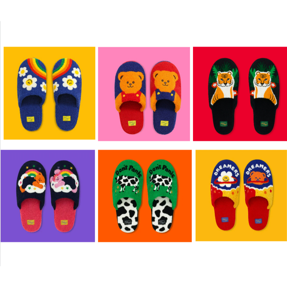 Terry Home Slippers - Multiple Designs Including Rainbow, Twin Bears ...