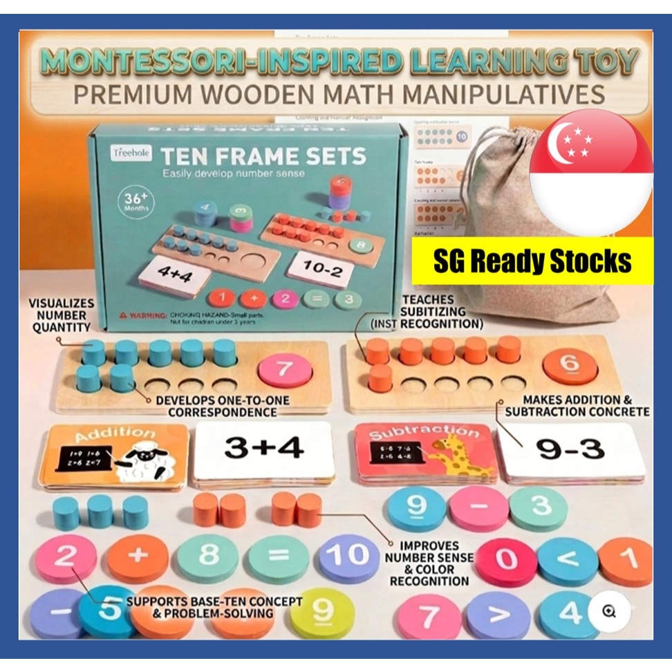 [SG Stocks] Montessori Wooden Math Toy | Counting Peg Board | Ten Frame ...
