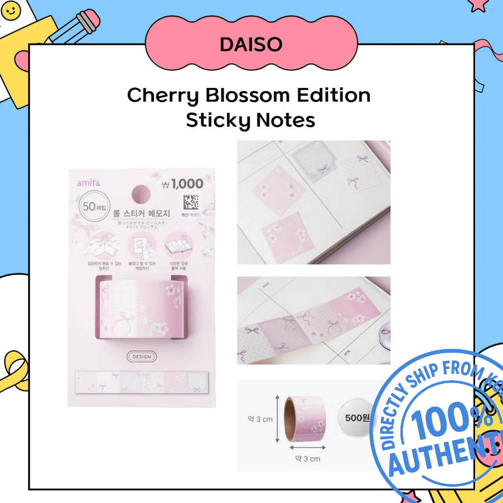 daiso korea Cherry Blossom Edition Sticky Notes daiso korea Cherry ...