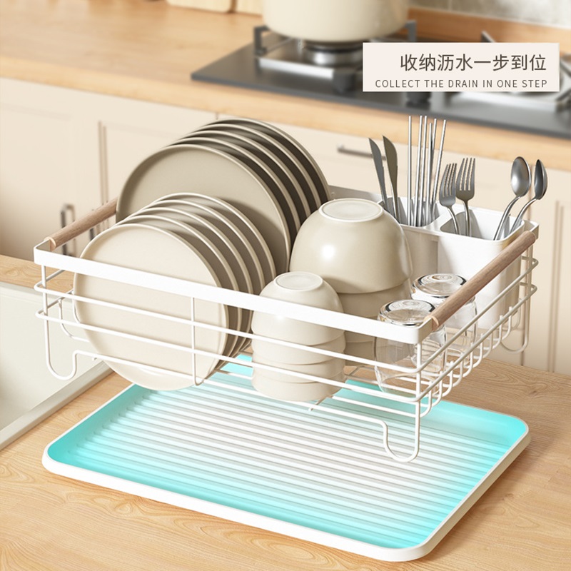 Japanese Style Dish Rack Drain Rack with Wood Handle Tray Drainer and ...