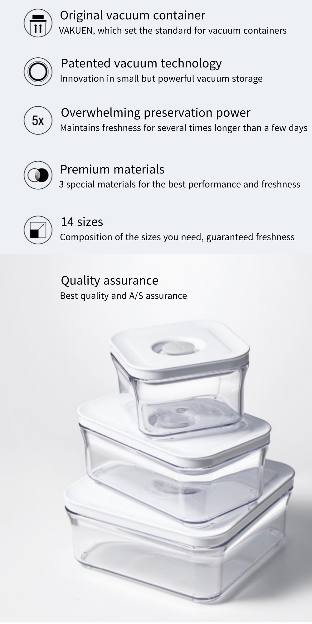 VAKUEN Maha Starter 5P Set Premium Vacuum Food Storage Container / BPA ...