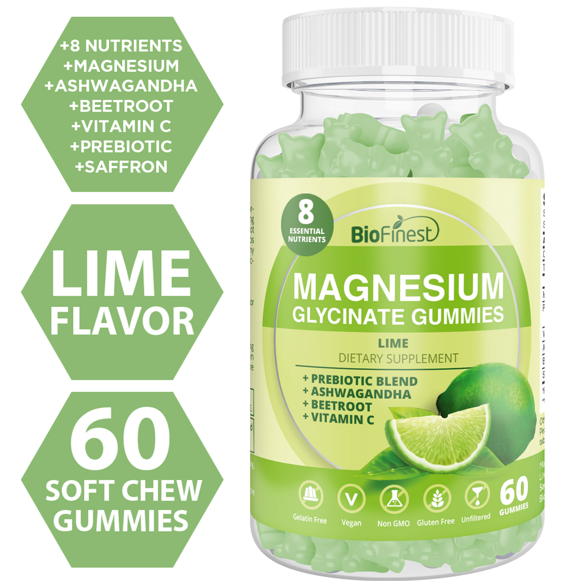 Biofinest Magnesium Glycinate Gummy Supplement Vitamin C Ashwagandha ...