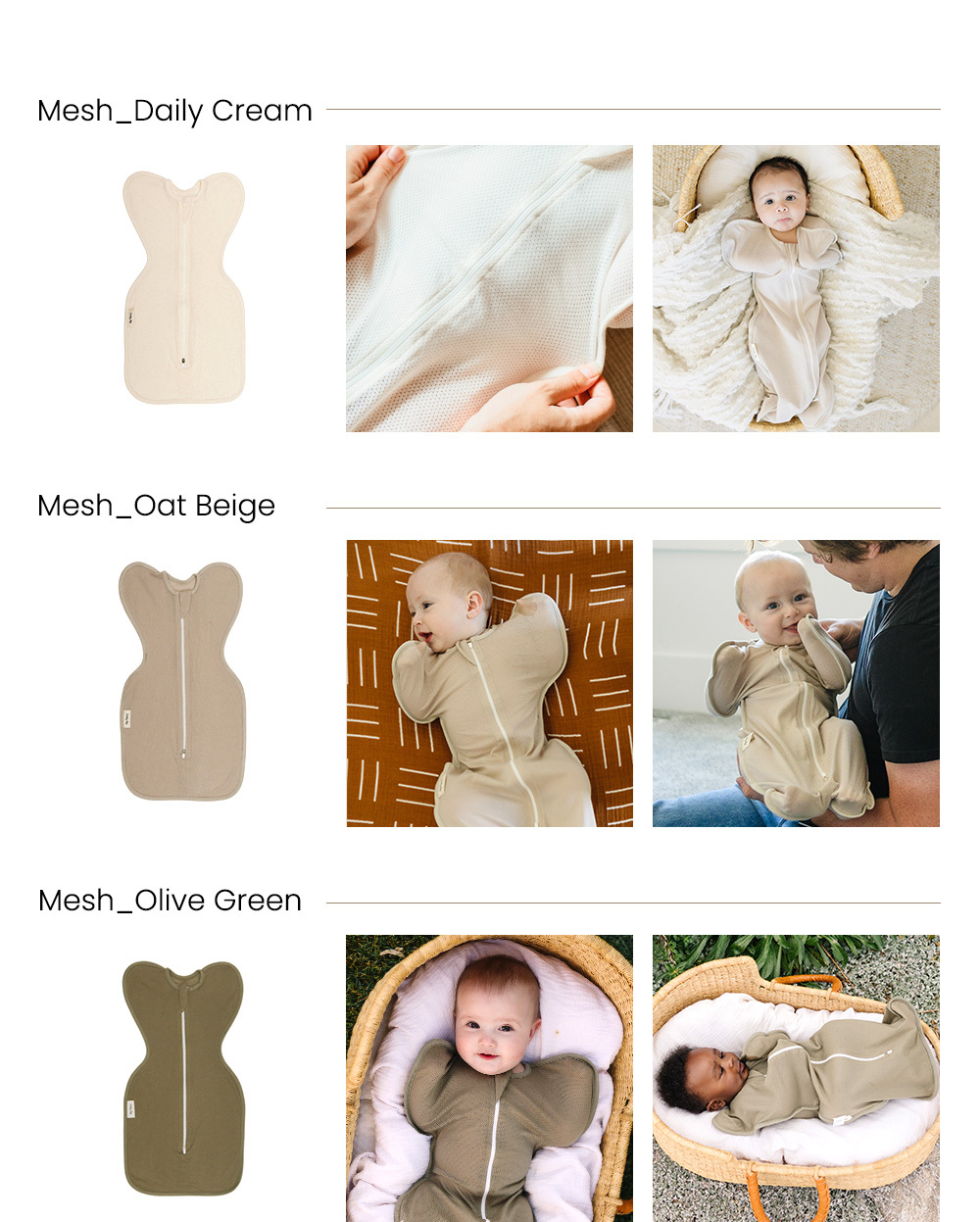 Sunday Hug Swaddle Newborn (Bamboo & AirMesh Swaddle ZipUP for Moro