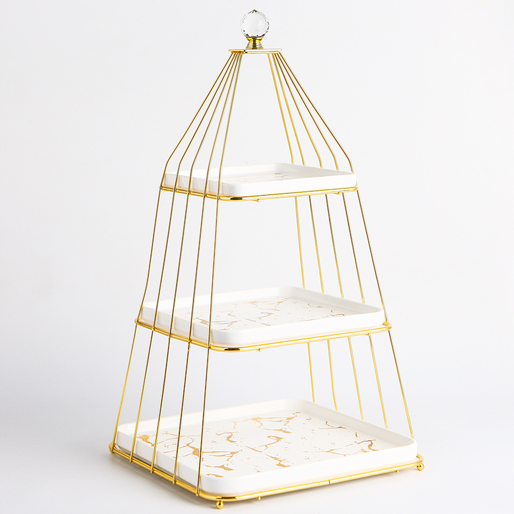 3 TIER CAKE STAND WITH THREE PREMUIM WHITE MARBLE PATTERN STONEWARE ...