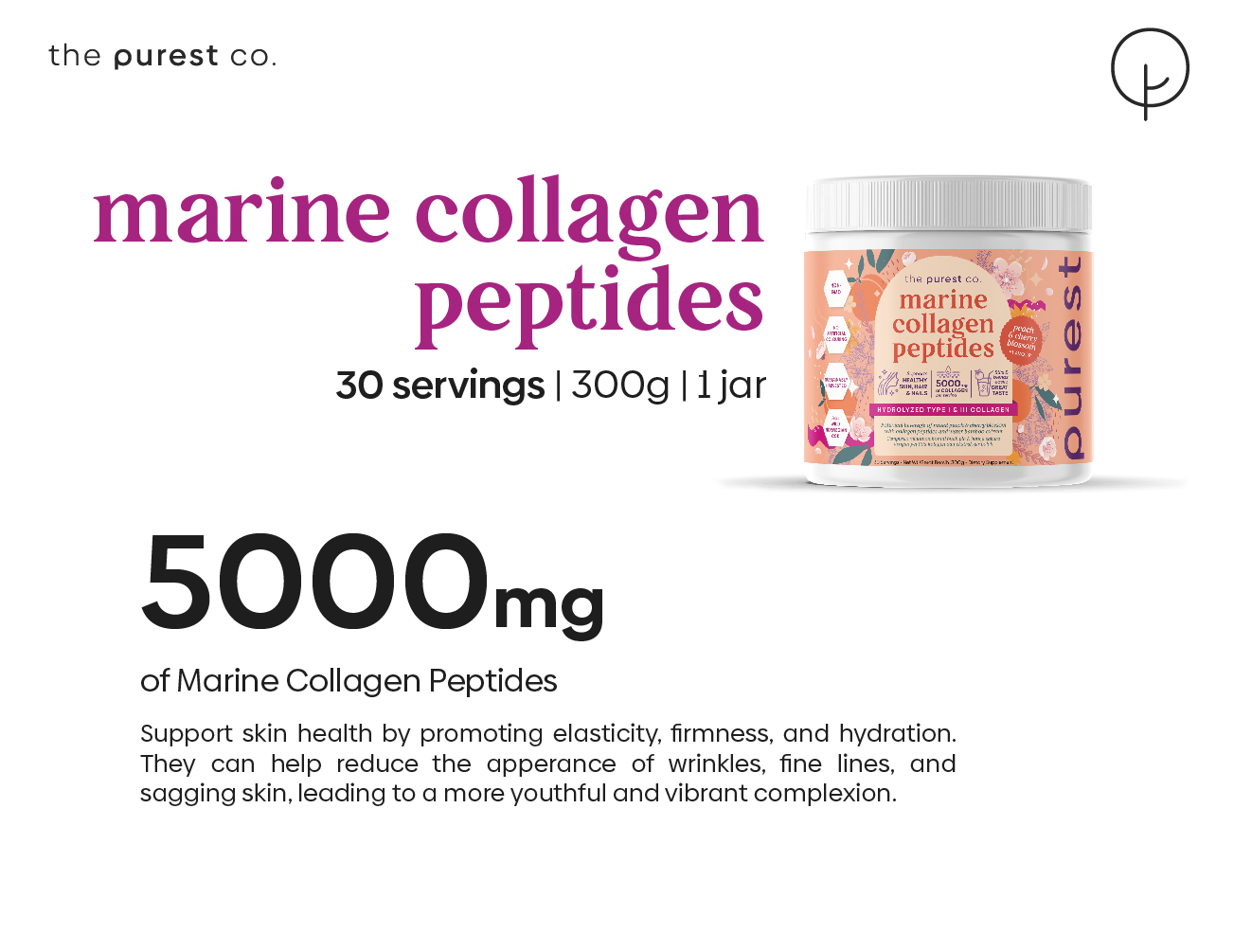 Purest Co Marine Collagen Peptides - Collagen Supplement For Skin, Hair ...