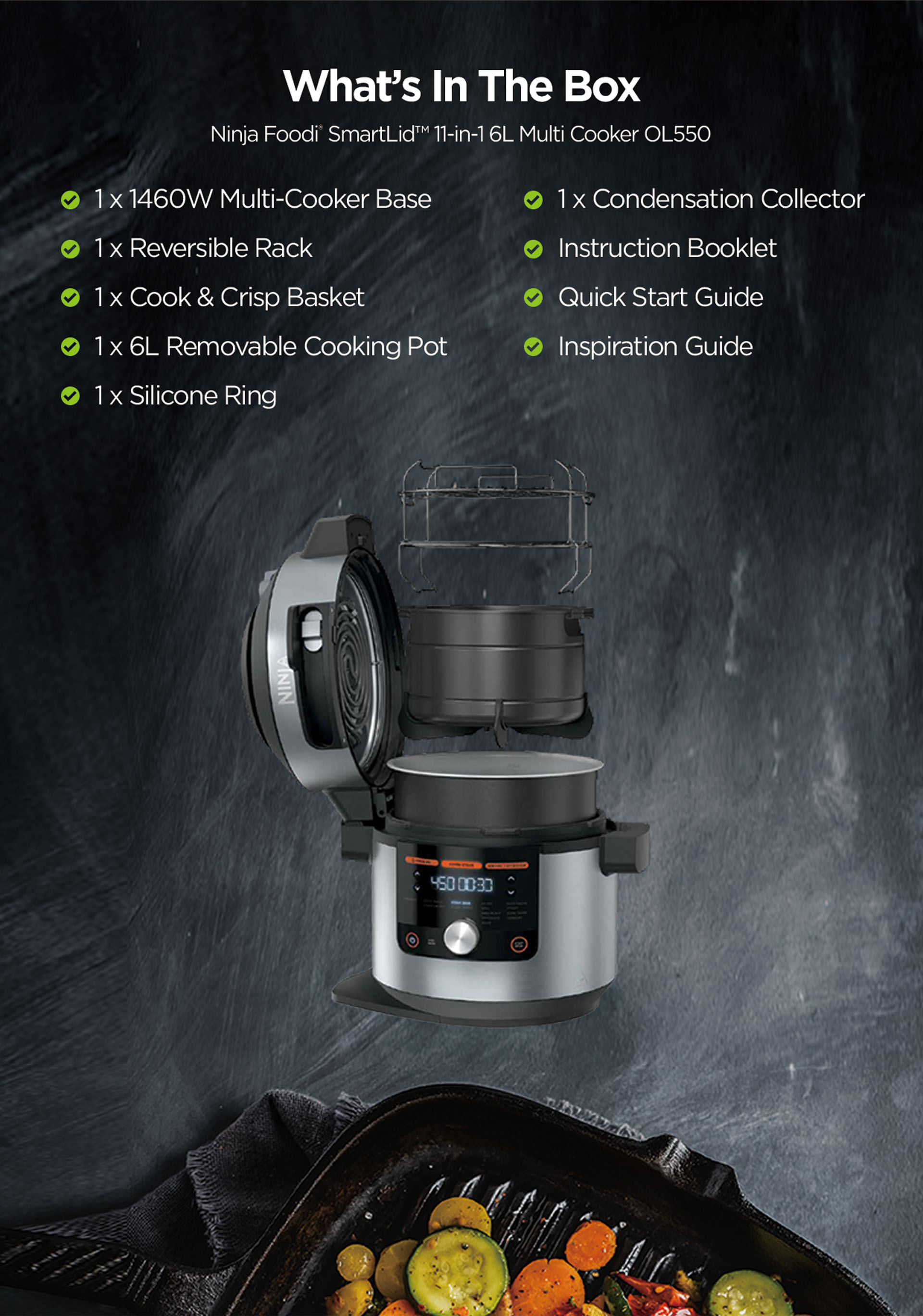 Ninja Foodi 11 in 1 SmartLid Multi cooker in one pot with 6L Capacity and Recipe Book Ninja OL550 Shopee Malaysia