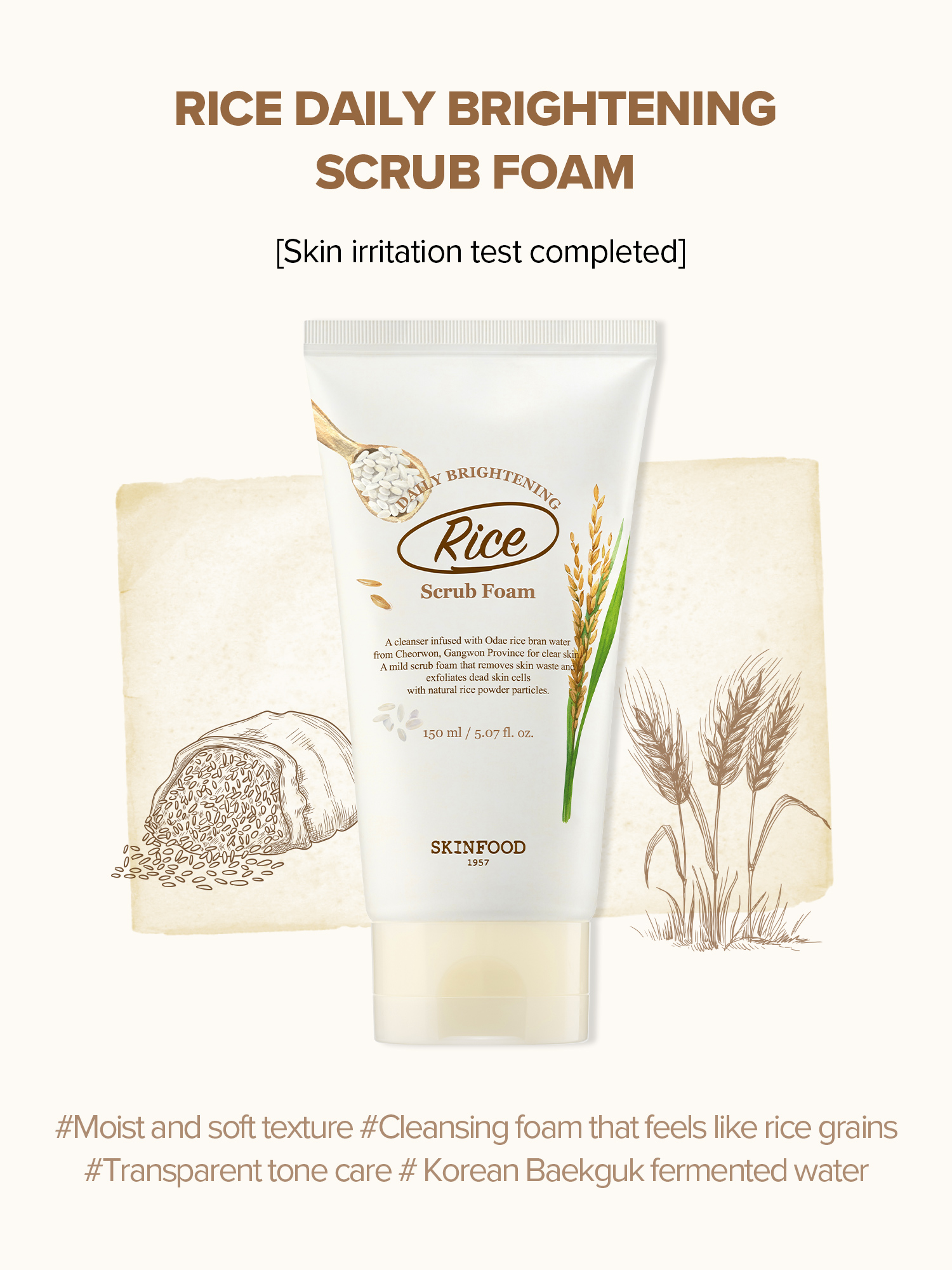 [SKINFOOD Official] Rice Daily Brightening Scrub Foam 150ml / Micro ...