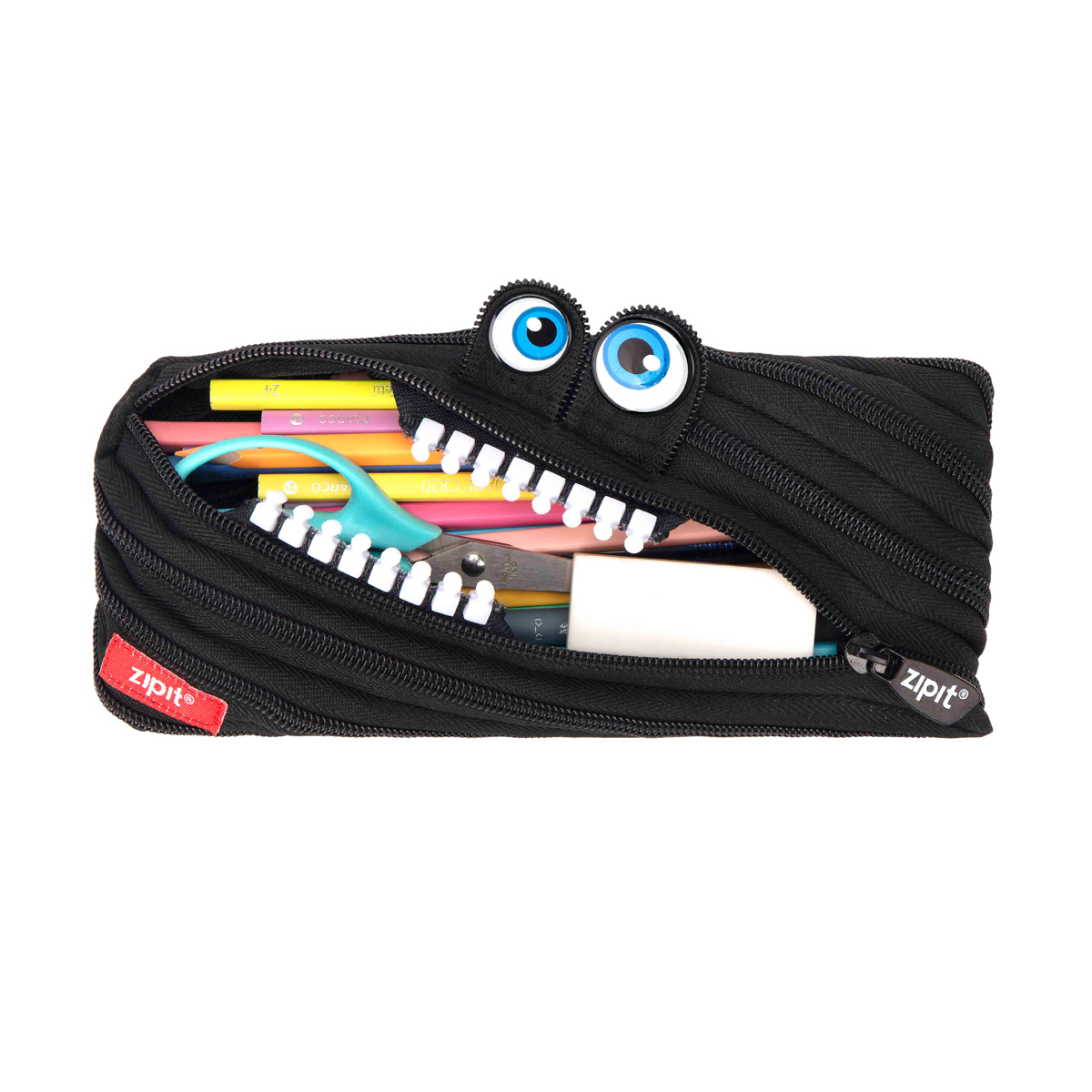 ZIPIT Cute Bemused Monster Pouch In Black Colour And White Zipper Teeth ...