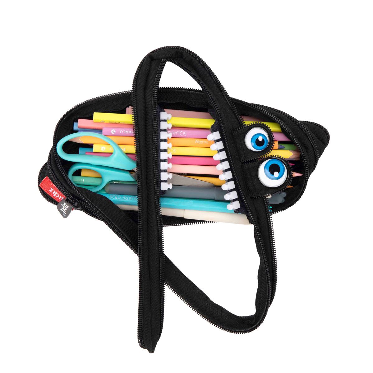 ZIPIT Cute Bemused Monster Pouch In Black Colour And White Zipper Teeth ...