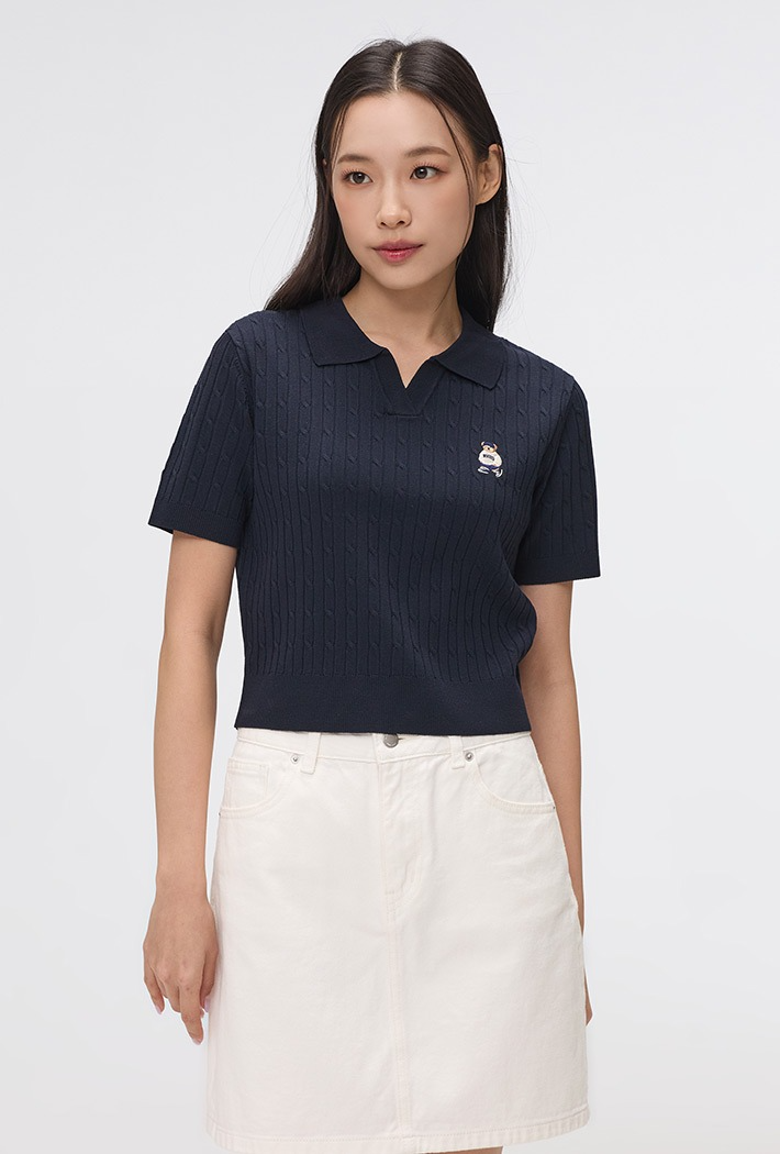●SPAO● Woody Cable Half-open Short-sleeved Knit SPKWF24G51 SPAO] (Woody) Cable half-open short-sleeved knitwear