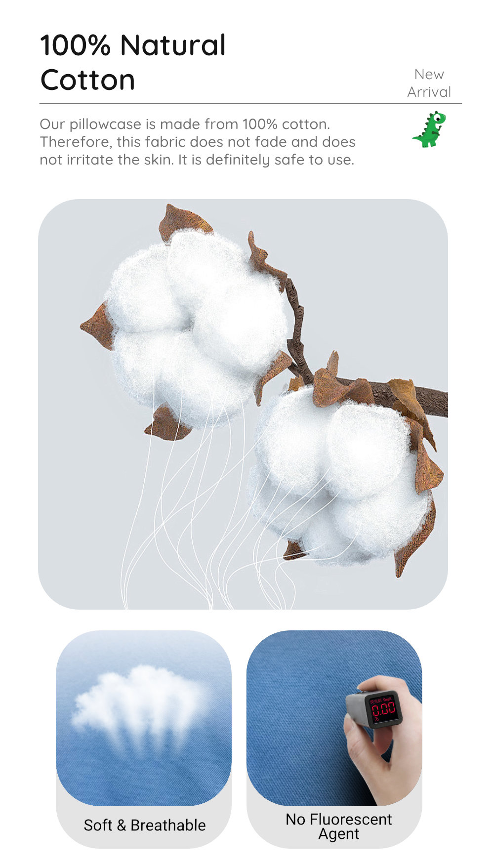 100 Cotton 3D Dinosaur Buckwheat Pillow Height Adjustable Kids