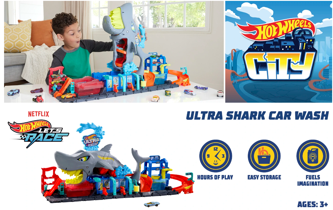 Hot Wheels Let's Race Netflix - City Ultra Shark Car Wash With Color ...