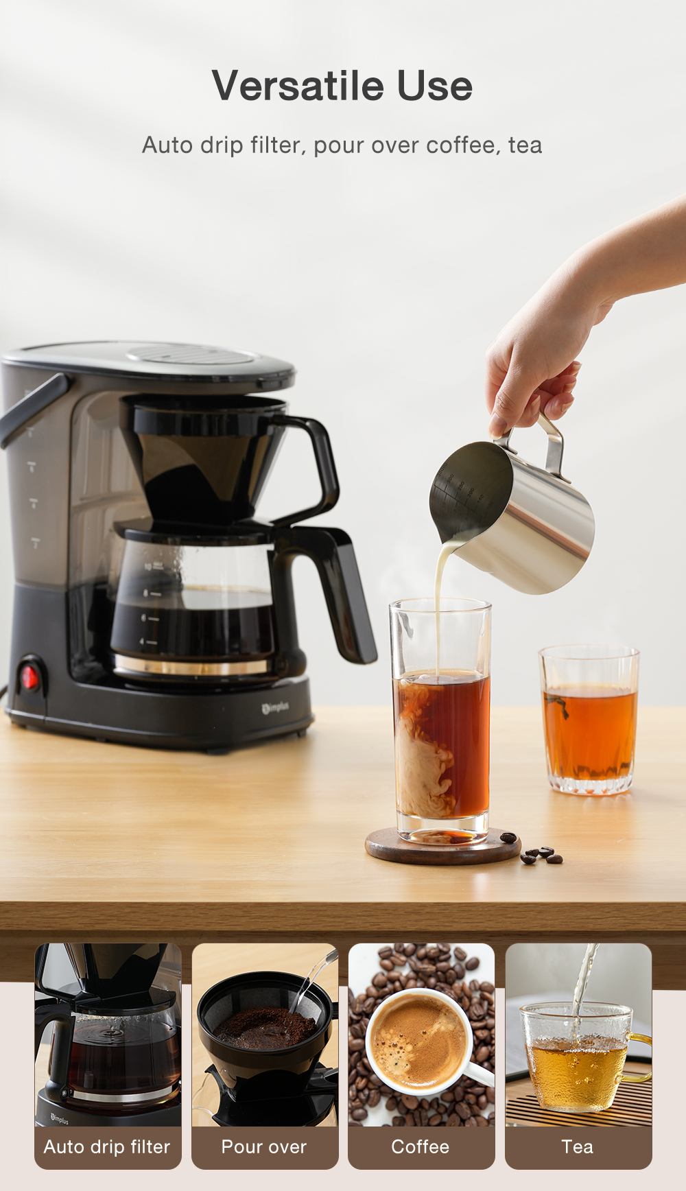 Simplus Large Capacity 10 Cups Auto Drip Coffee Maker (1.25L) KFJH012 ...