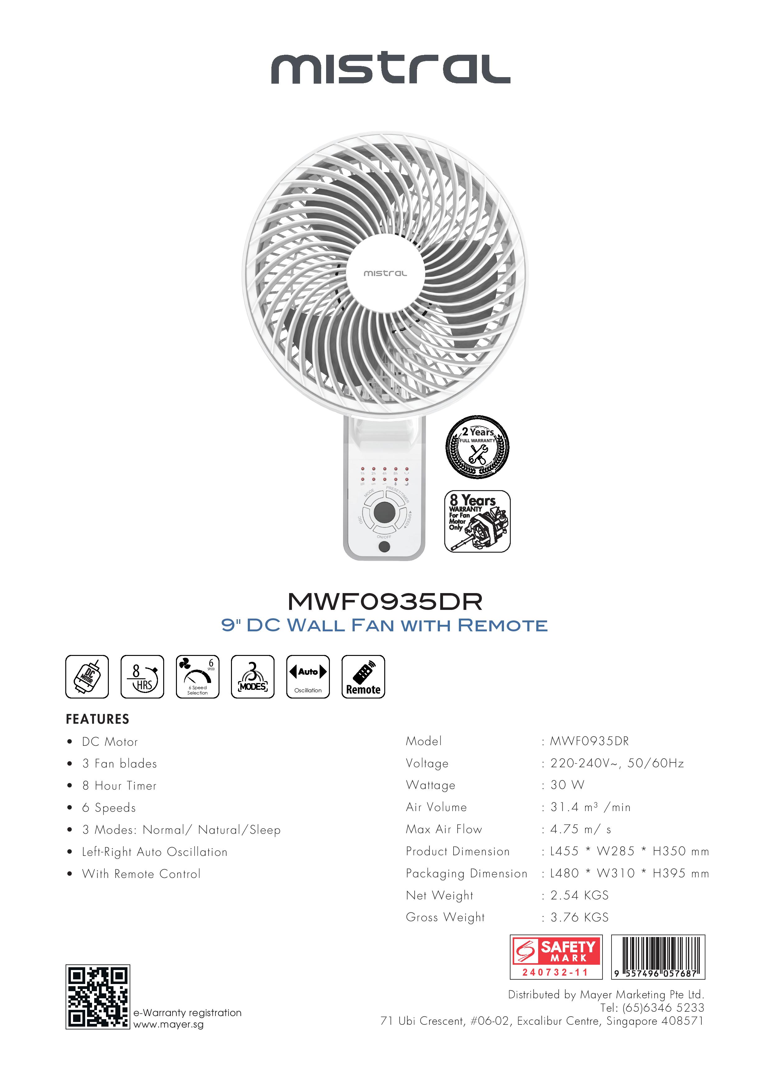 Mistral MWF0935DR Remote DC Wall Fan 9 Inch | Shopee Malaysia