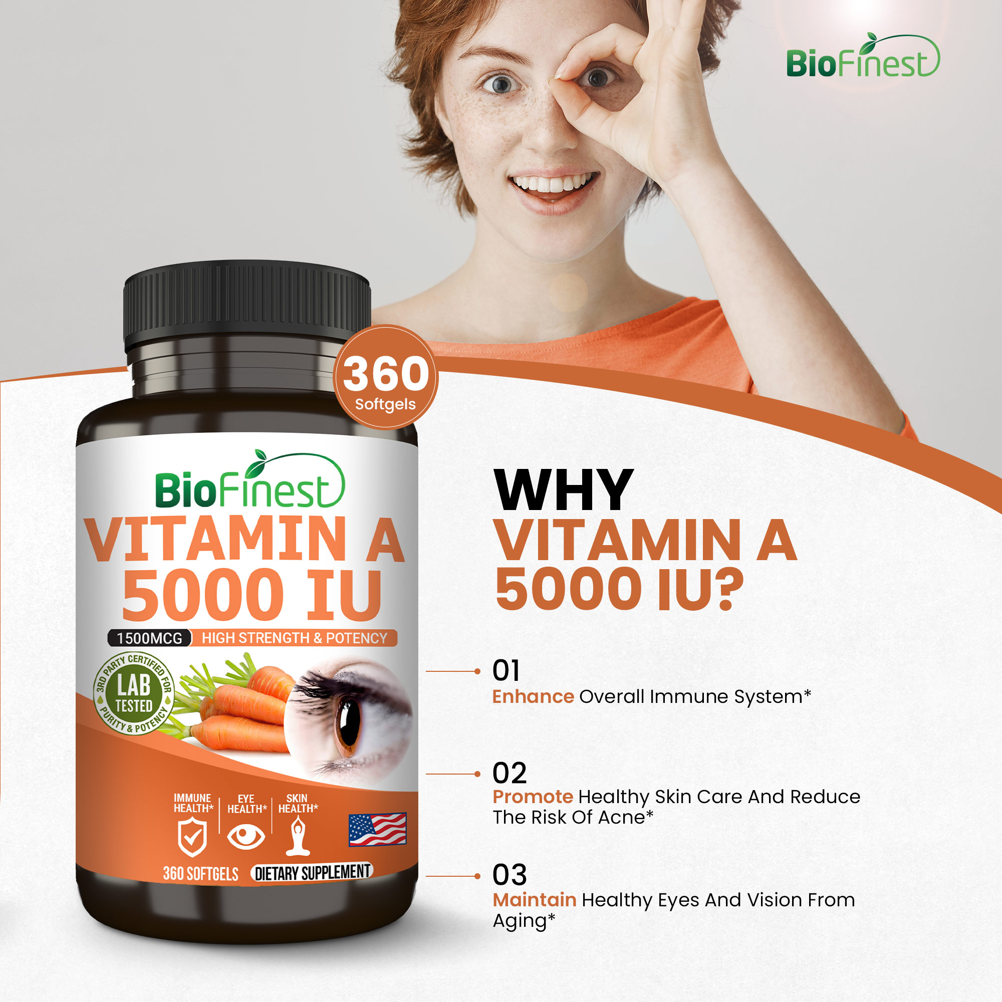 Biofinest Vitamin A 5000IU Supplement - Retinol Vitamin - Eye Vision ...