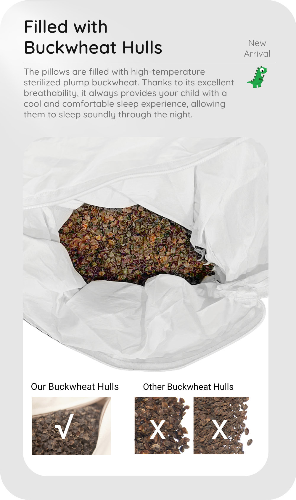 100 Cotton 3D Dinosaur Buckwheat Pillow Height Adjustable Kids