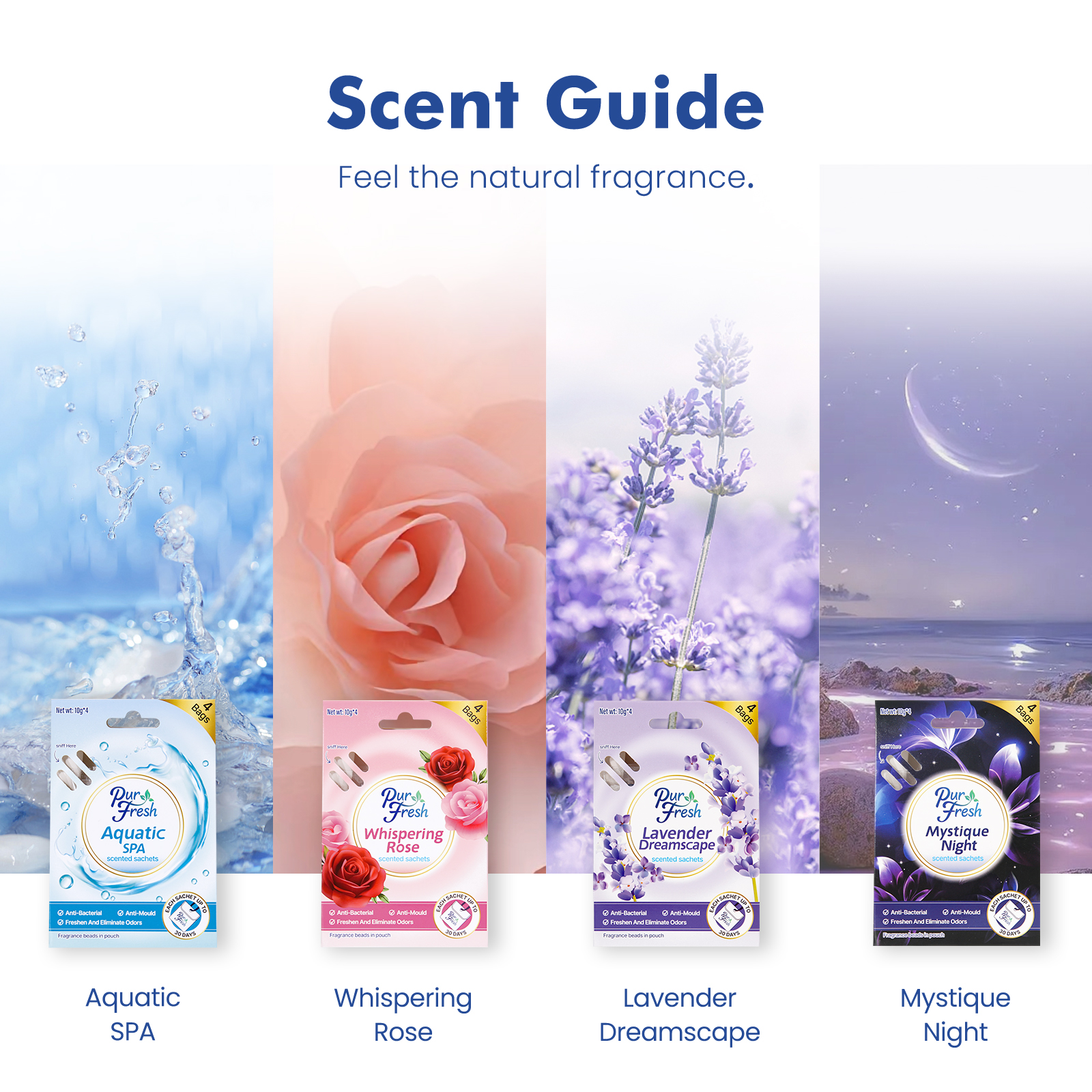 Purfresh 4PK Scented Sachet Bag |Antibacterial Anti-Mould Deodorizing ...
