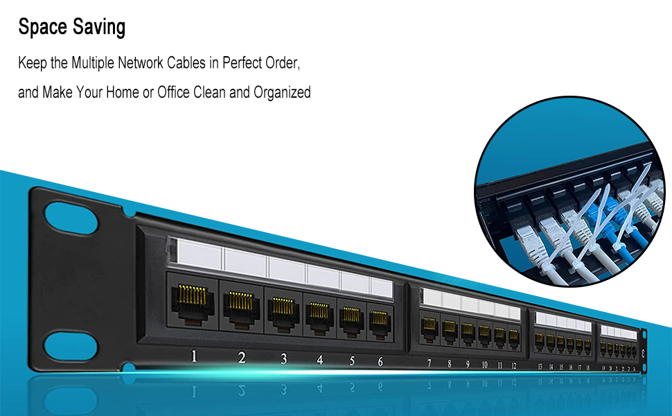 Network Patch Panel,24 Port 1U Rack Mountable CAT6 Patch Panel Pro RJ45 ...