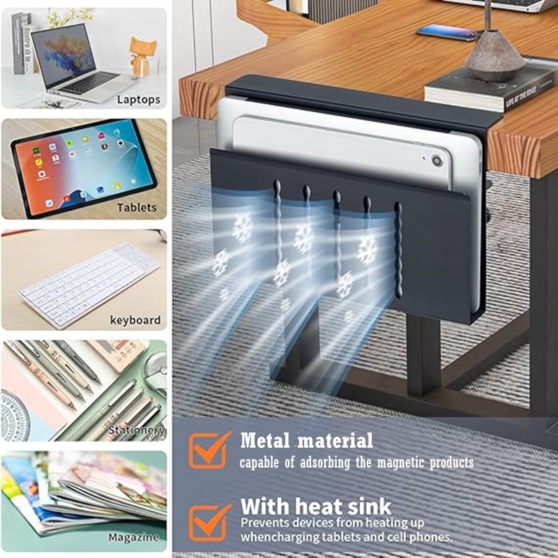 Metal Laptop Holder Desk Side Storage Stand with Pen Holder Under Table ...