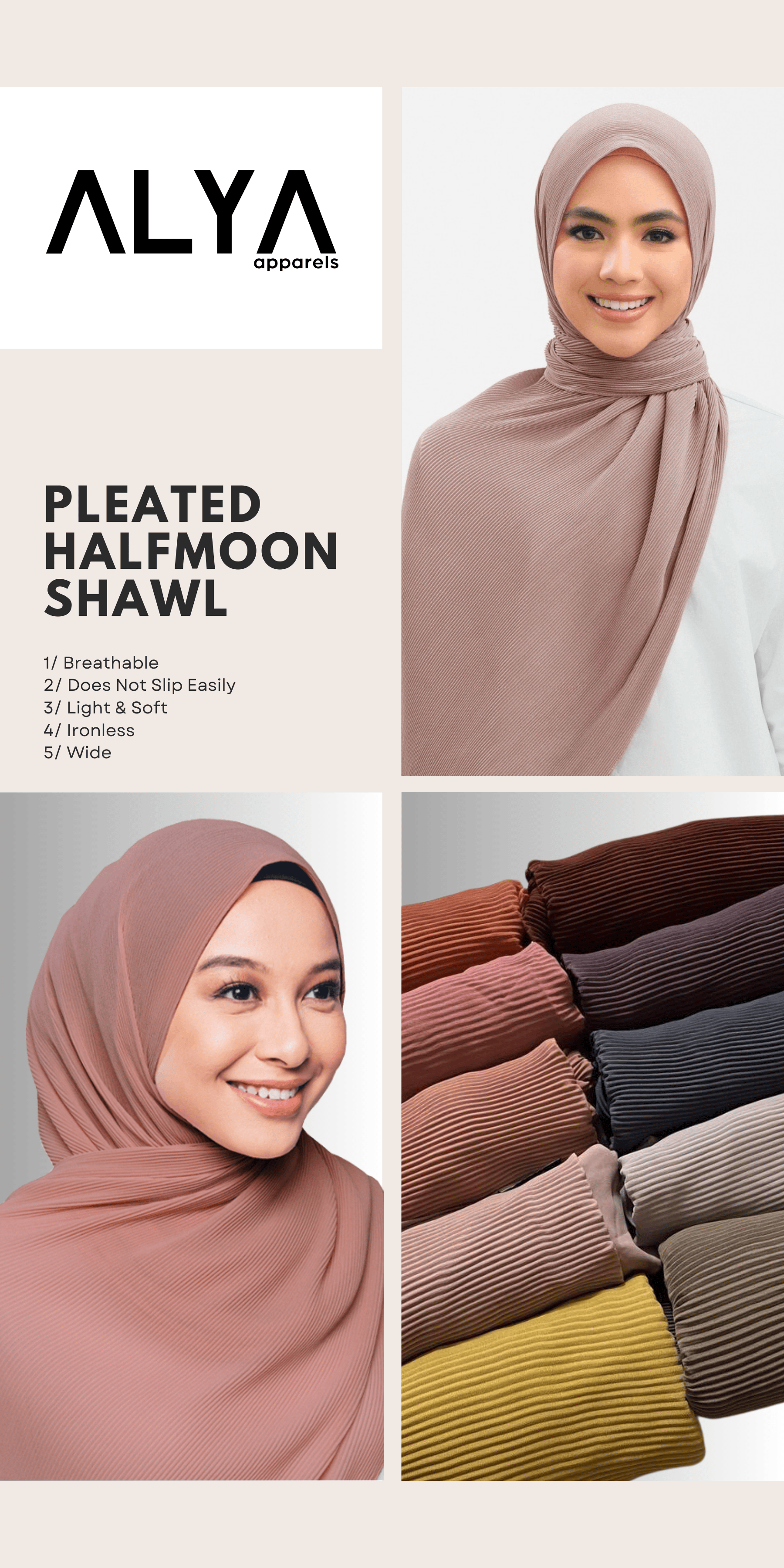 halfmoon pleated shawl