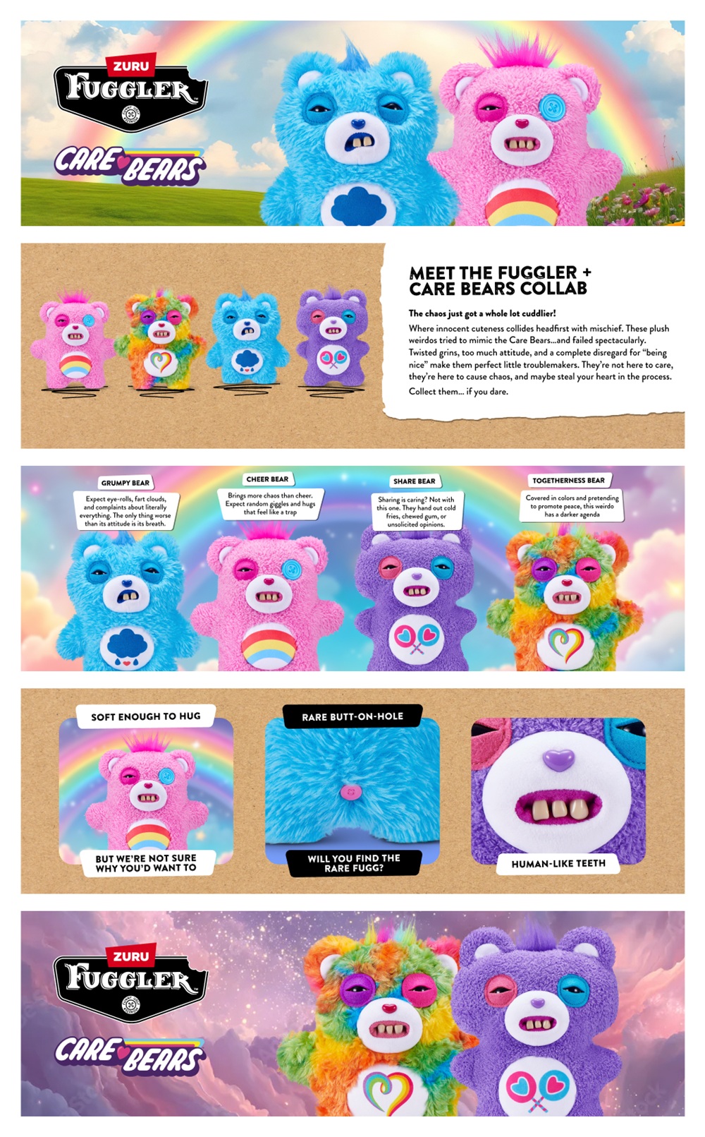 Fuggler X Care Bears Series Funny Ugly Monster 9inch Plush Collectable ...