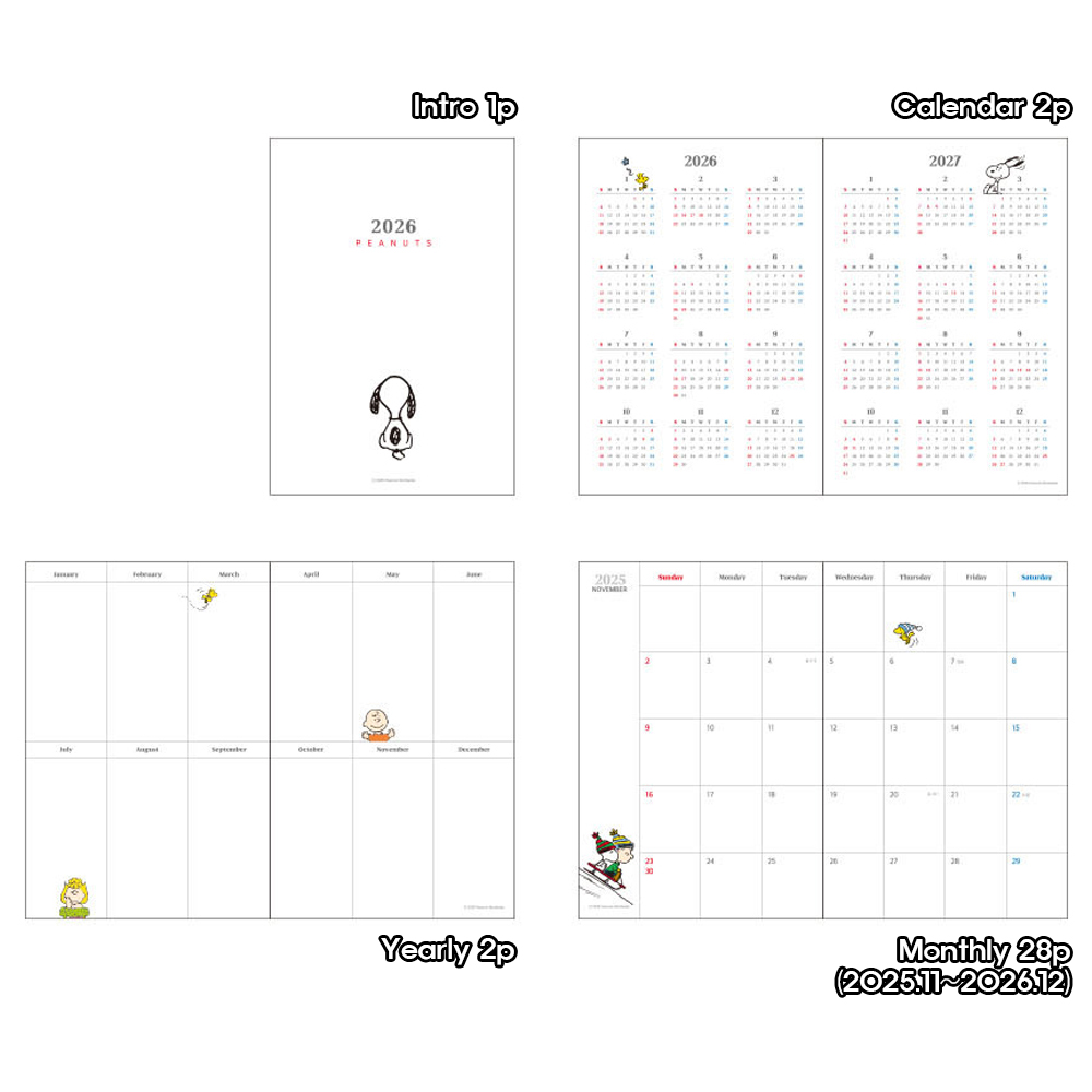 KOREA PEANUTS 2026 SNOOPY DIARY - monthly planner organizer journal ...