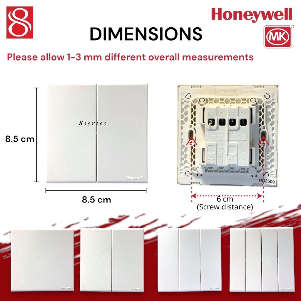 【SG SELLER】MK Honeywell Elegant frameless series 16A /20A x 1 , 2 , 3 ...