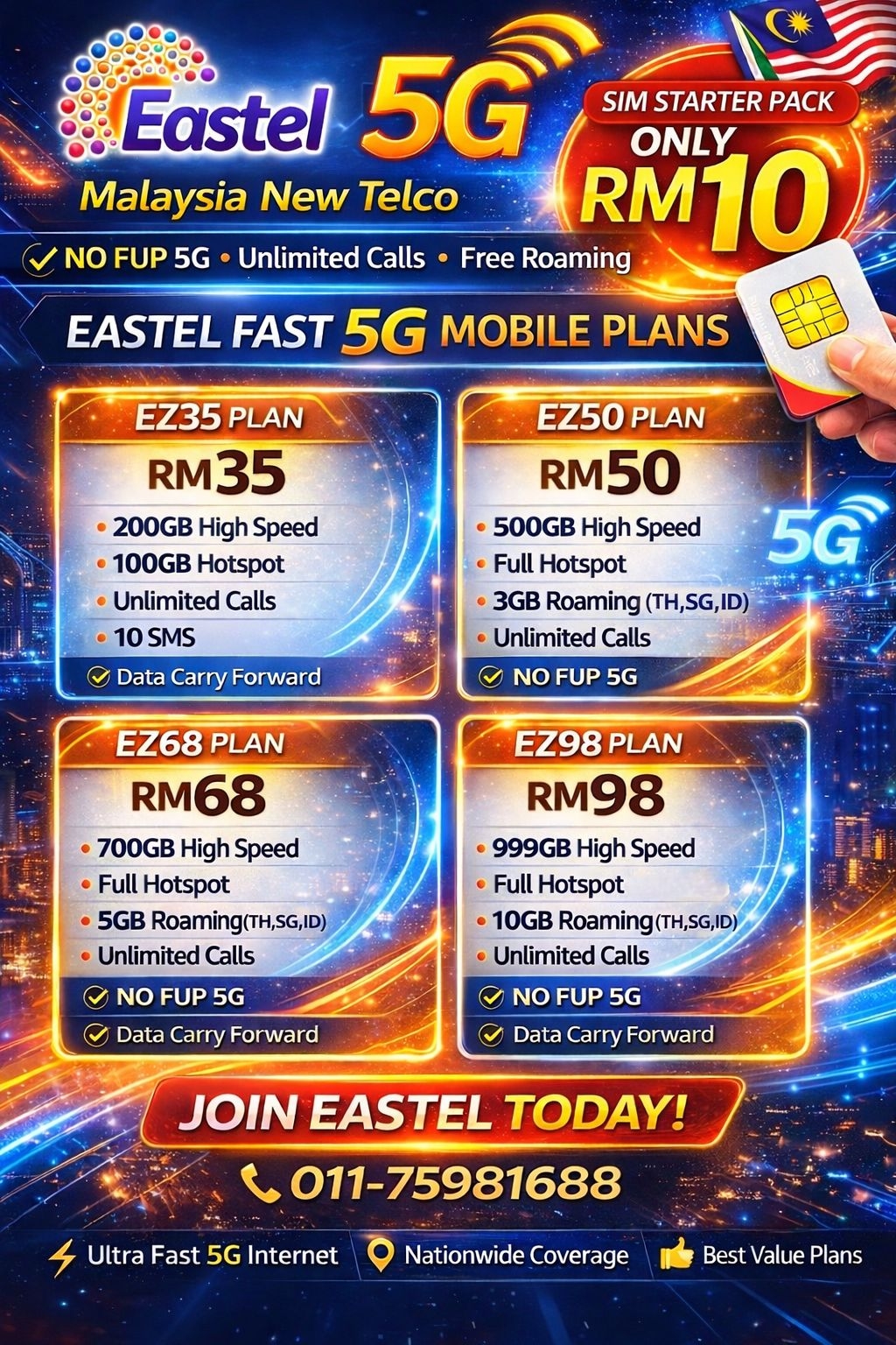 Eastel Prepaid Sim | Fast Activation | Topup 35 Terus dapat FREE jadi ...