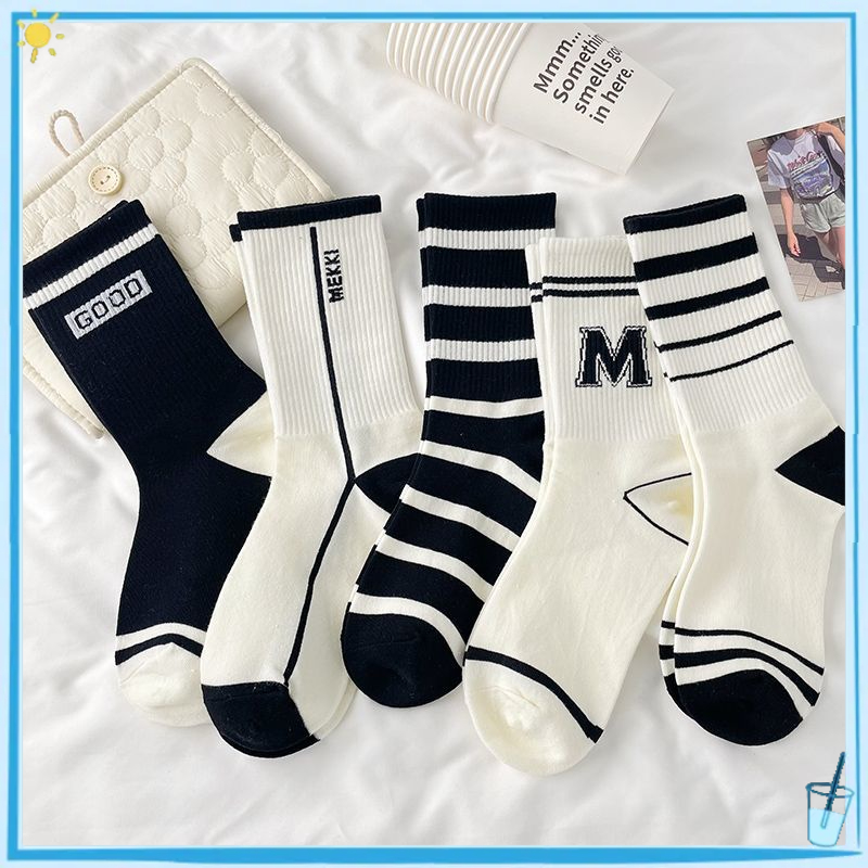 [Ready Stock]Black Letter Socks Women Mid ins Influencer Style Pure ...