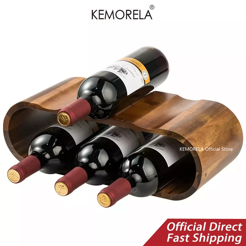 KEMORELA Modern 6bottle acacia wood tabletop wine holder wood wine