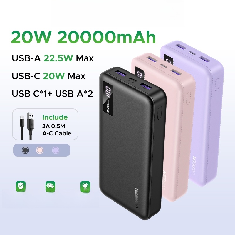 UGREEN 10000mAh PD20W QC 3.0 18W Max 2-way Fast Charging Power Bank LED Indicator