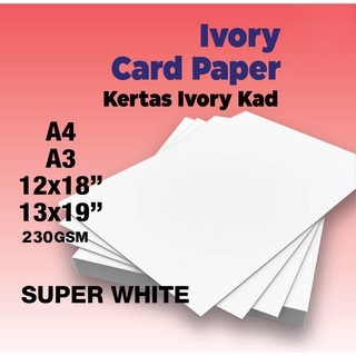 Ivory Card 230gsm – Super White Uncoated (100Pcs, A4/A3/A3+) | Shopee ...