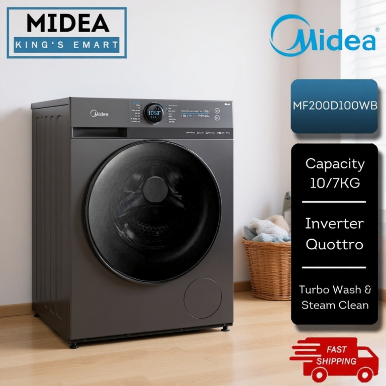 Midea 12KG / 8KG Combo Washer Dryer 2 In 1 Inverter Front Load Washing Machine MF200D100WB / MF200D120WB