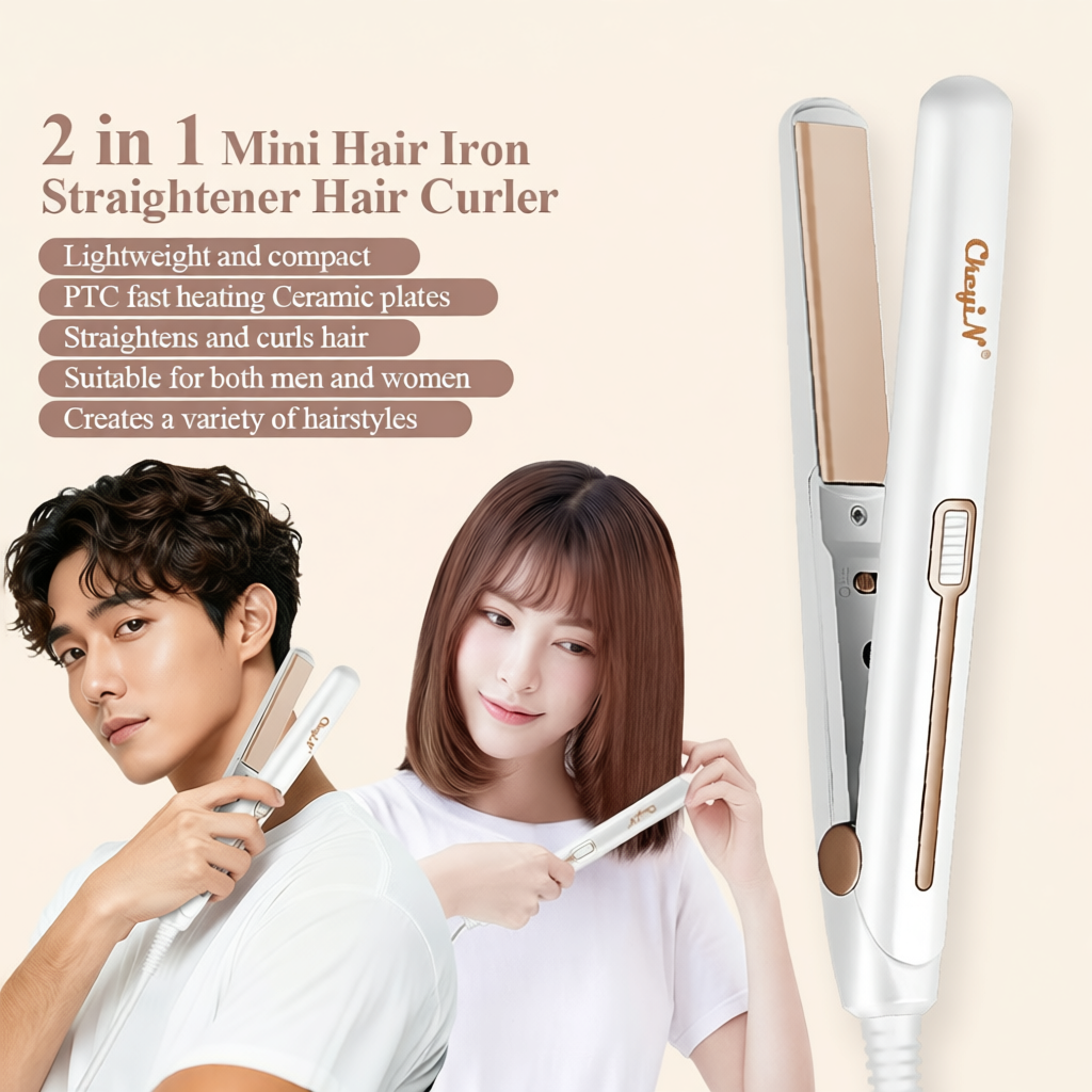 CkeyiN 2 in 1 Mini Hair Iron Straightener Portable Hair Curler Constant ...