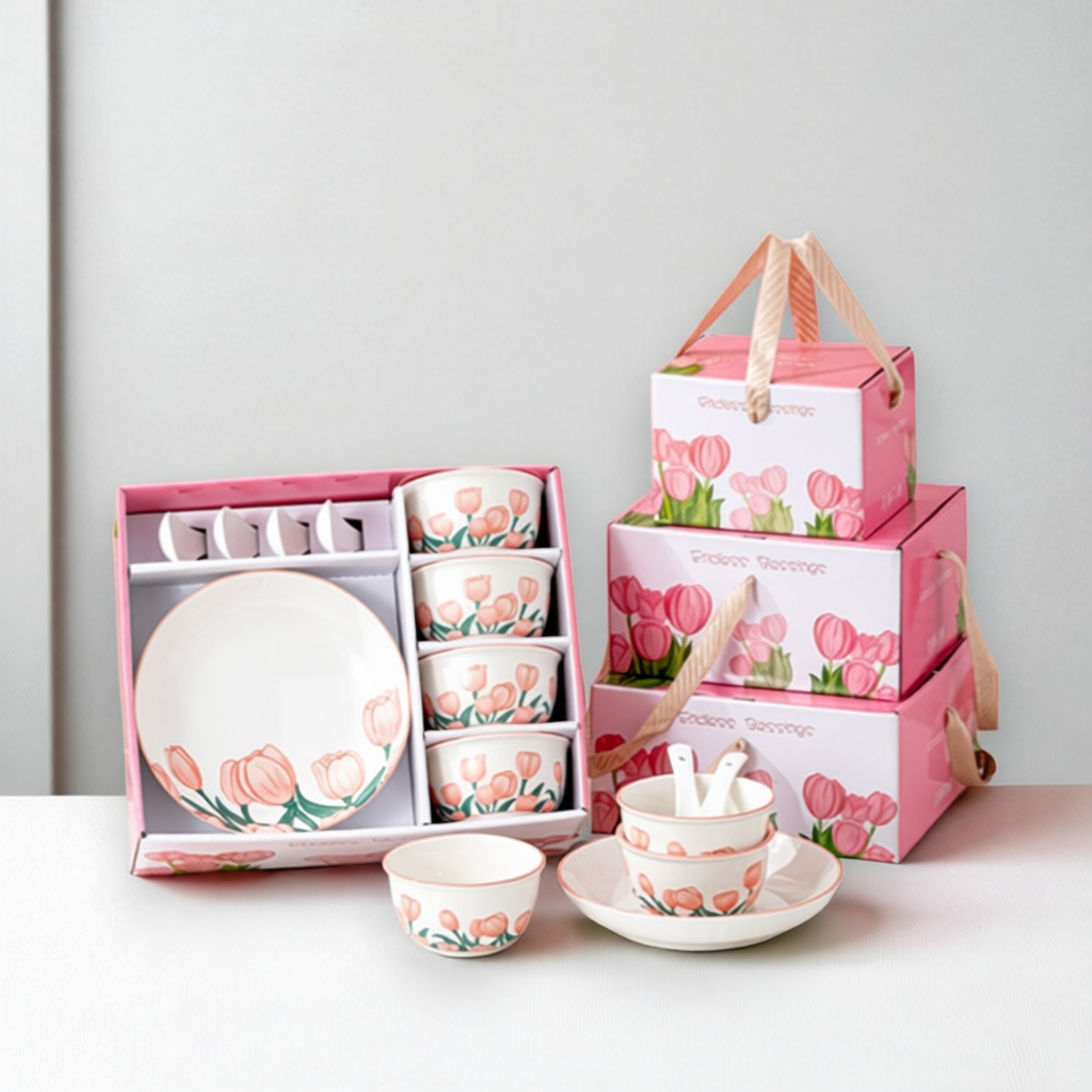Tulip Ceramic Dinnerware Gift Set With Box Bowl Set Mangkuk Pinggan ...