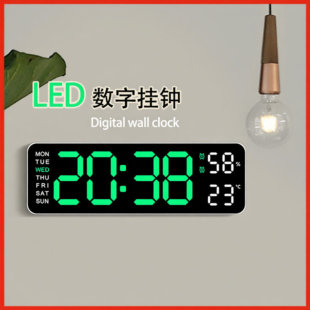 [132]LED Digital Wall Clock Large Display Alarm Clock for Living Room ...
